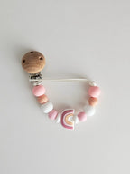 Clips lantisor pentru suzeta cu bile din silicon curcubeu roz