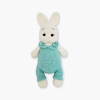 Iepuras tricotat cu urechi scurte, White – Turquoise, realizat de Misina's Store – jucarie decorativa pentru bebelusi