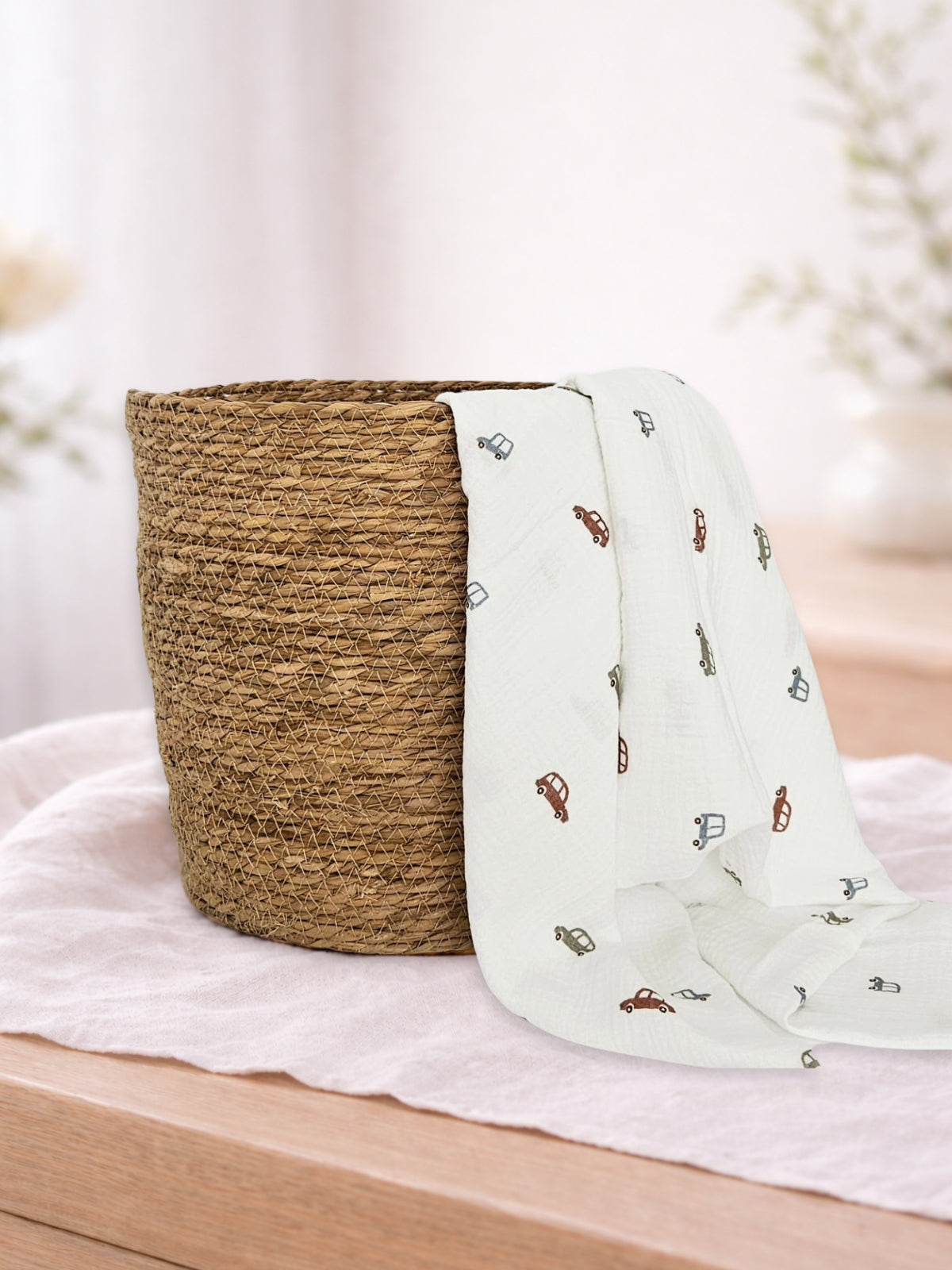 Muselina din bumbac 100% pentru bebelusi, model Baby Cars