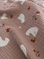 Detaliu muselina din bumbac 100% pentru bebelusi, model Taupe Bears Ecru