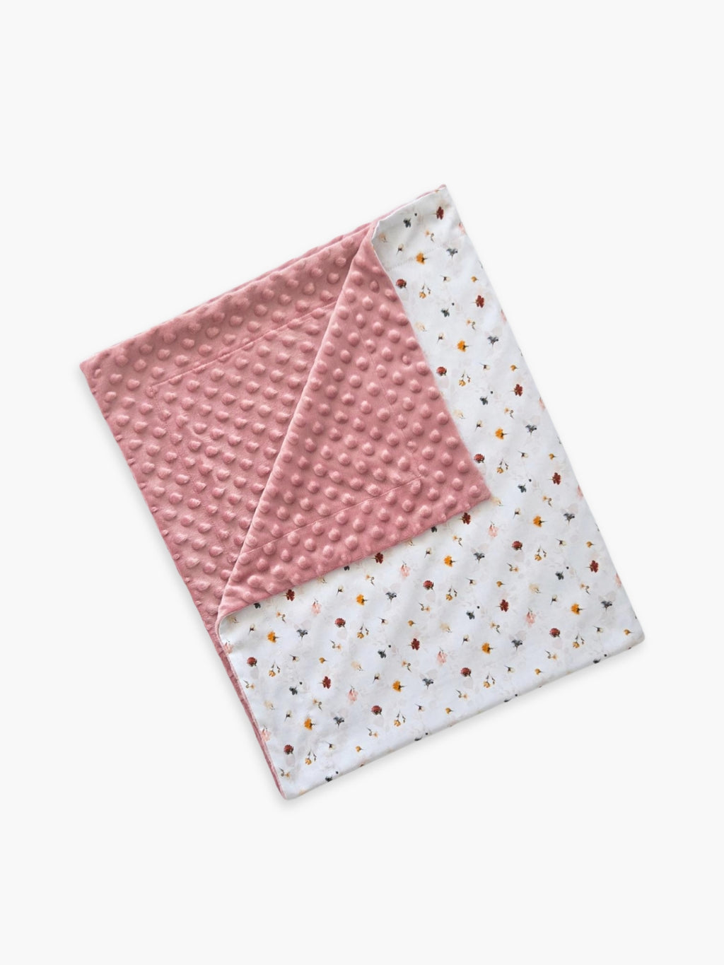 Paturica dubla pentru bebe din bumbac si Minky roz, model Tiny Floral Pink