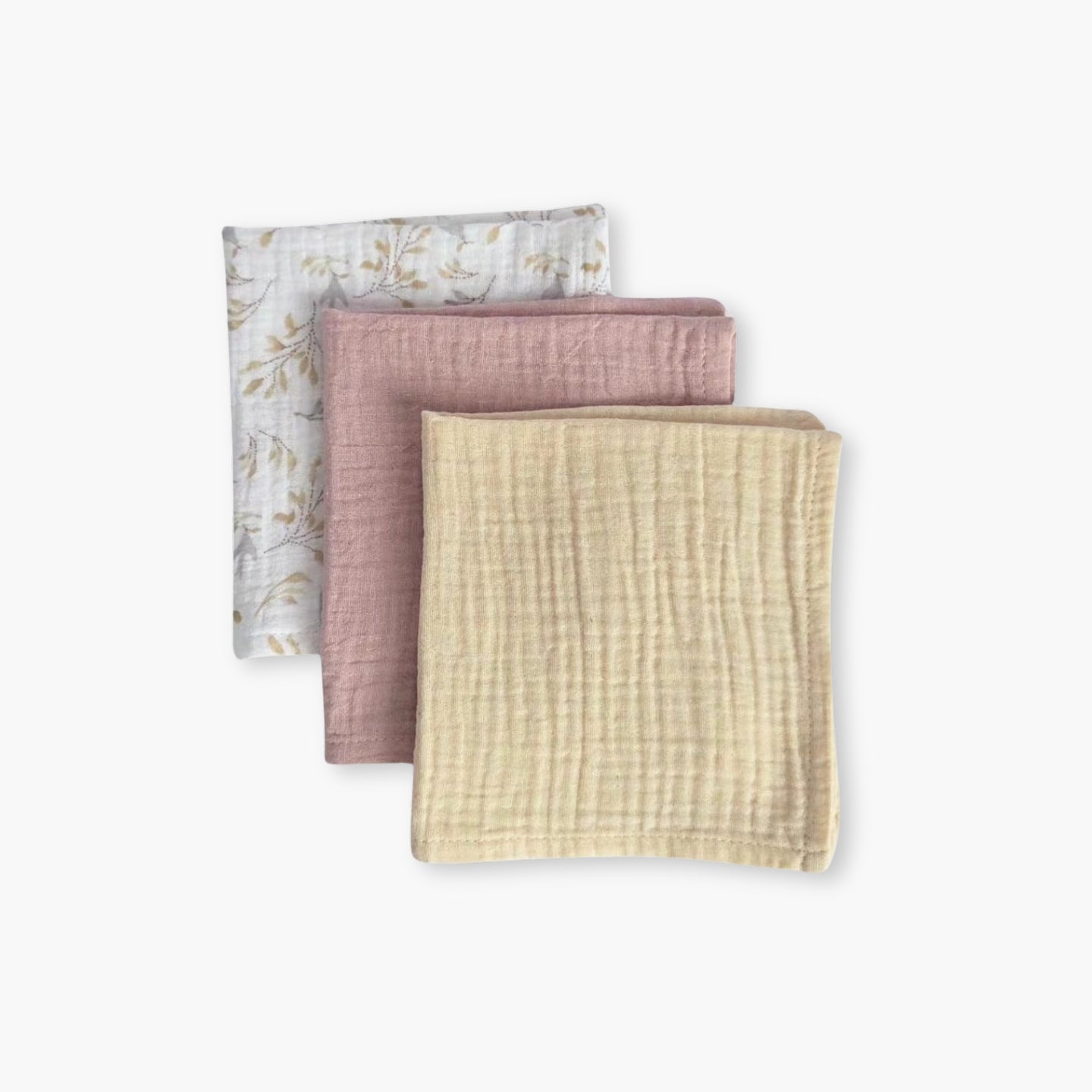 Set 3 prosoape muselina 25x25 pentru bebelusi in nuante crem si roz