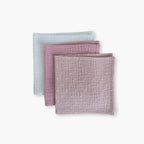 Set 3 prosoape din muselina 25x25 cm pentru bebelusi, Dobby Pink, Petale si White