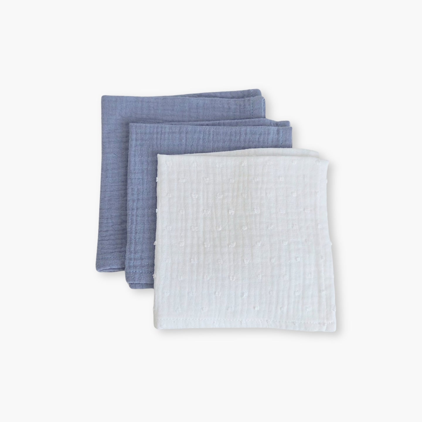 Set 3 prosoape din muselina 25x25 cm pentru bebelusi, Dobby White si Blue
