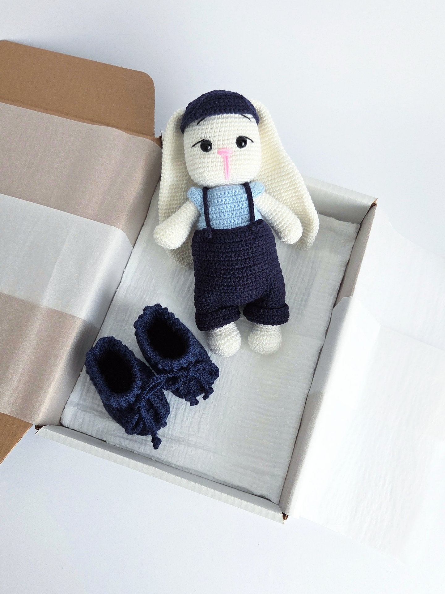 Set cadou pentru bebe cu iepuras White si Blue, 3 piese
