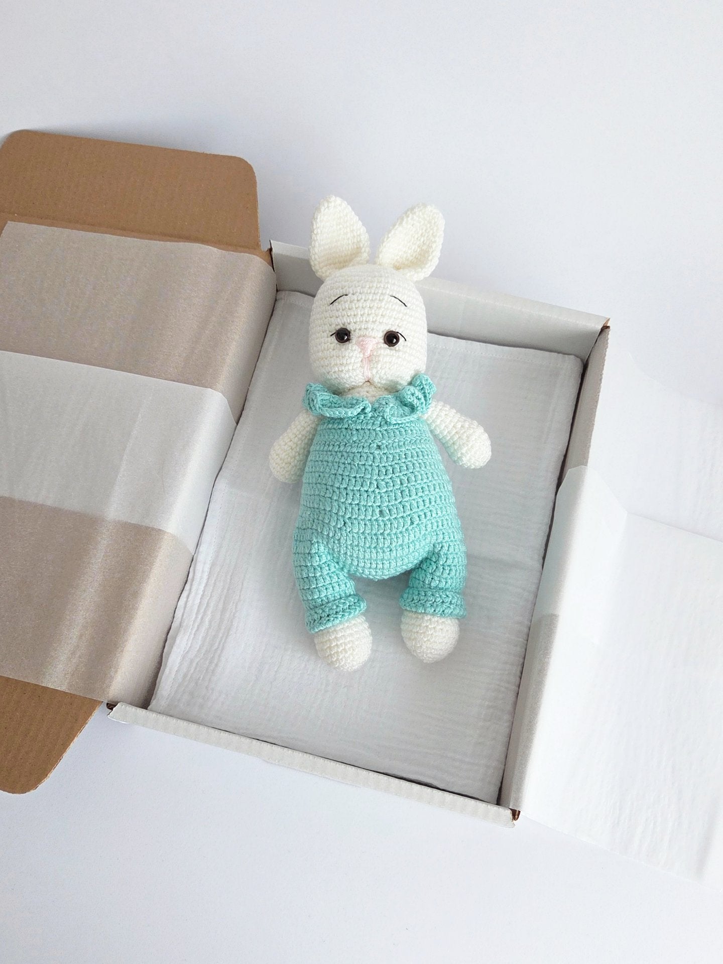 Set cadou pentru bebe cu iepuras White si Turquoise, 2 piese