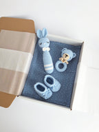 Set cadou pentru bebe cu ursulet si iepuras, 4 piese